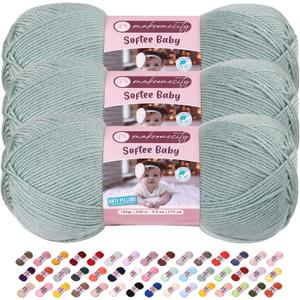 3 Skeins of Makromecity Softee Baby Yarn,%100 Premium Anti-Pilling Acrylic, 3.5 Oz, 273 yd (100gr/250 mt) Each, Soft Yarn for Crocheting and Knitting (Crepe Green, 3 Skeins)