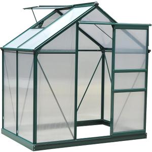 Outsunny 6' x 4' Greenhouse for Outdoors, Polycarbonate Greenhouse with Rain Gutter and Roof Vent, Aluminum Walk-in Green Houses for Outside for Patio Backyard Garden, Dark Green (74.75" x 52" x 79.25")