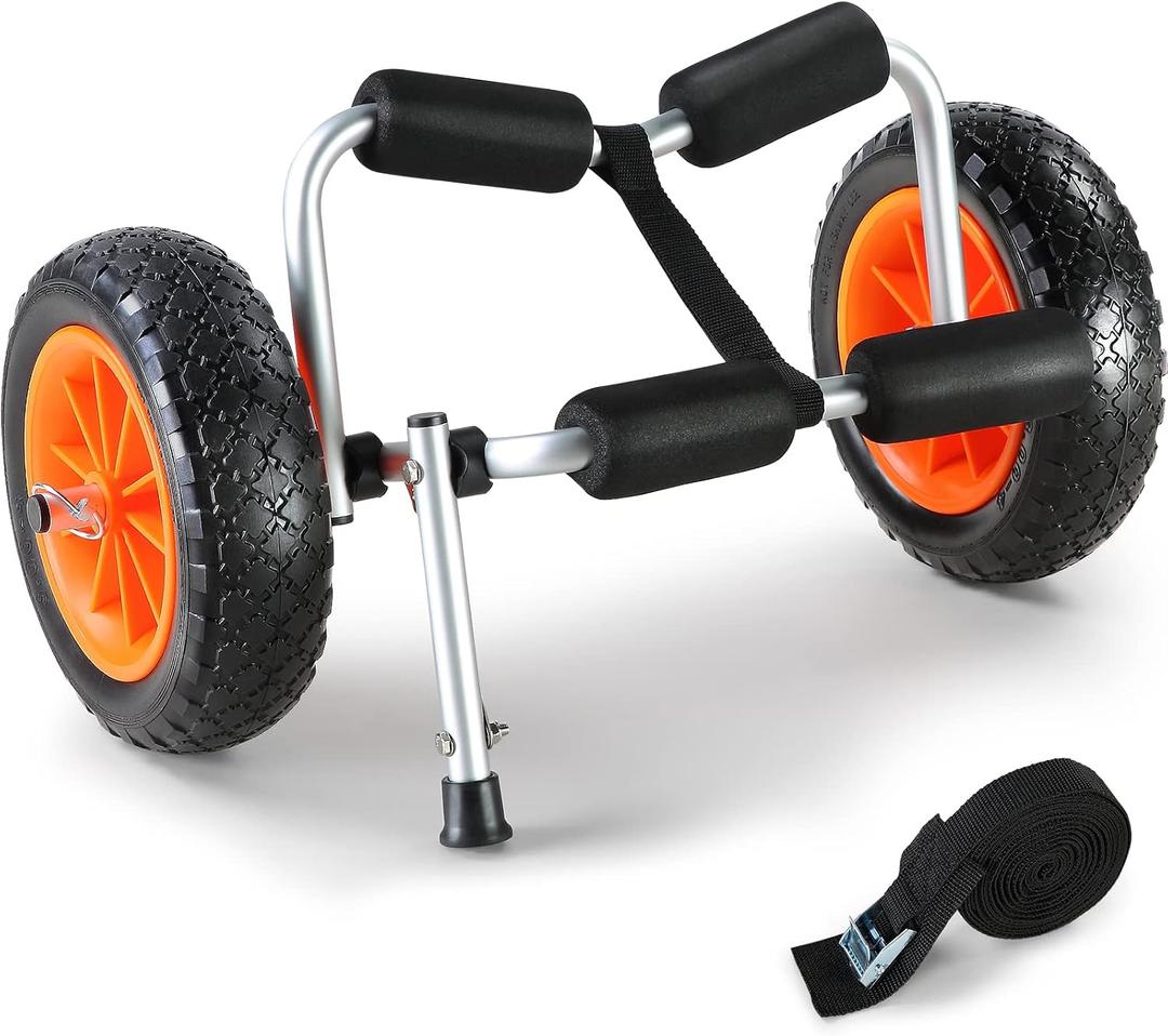 VEVOR Kayak Cart, 250lbs Load Capacity, Foldable Kayak Dolly Aluminum Kayak Wheels with 10'' Solid Tires for Kayaks Carrier Canoes Paddleboard Kayak Trolley Float Mats Jon Boats, Large
