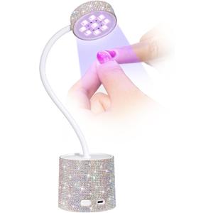 CHRISTINE SHELLY UV LED Nail Lamp, Mini UV Light for Gel Nails Polish, Rechargeable LED Flash Cure Nail Dryer, Quick Drying Goosenecks UV Nail Lamp for Home Nail Salon DIY Manicure, AB Diamond