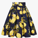 Women's High Waist Mid Length Skirt Vintage Print Pleated Skirt Size XS