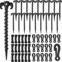 AUGSUN 54 Pieces Plastic Inflatable Stakes Set, Include Tent Stakes, Tethers Ropes and Hooks Heavy Duty Garden Yard Stakes for Halloween Christmas Outdoor Decorations Black
