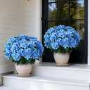 FOTEEWL Artificial Hydrangea Flower Topiary Trees - 2 Sets Faux Silk Flower Potted Plant, UV Resistant Fake Outdoor Hydrangea Bush for Front Door, Farmhouse,Garden, Porch Decor (Blue)