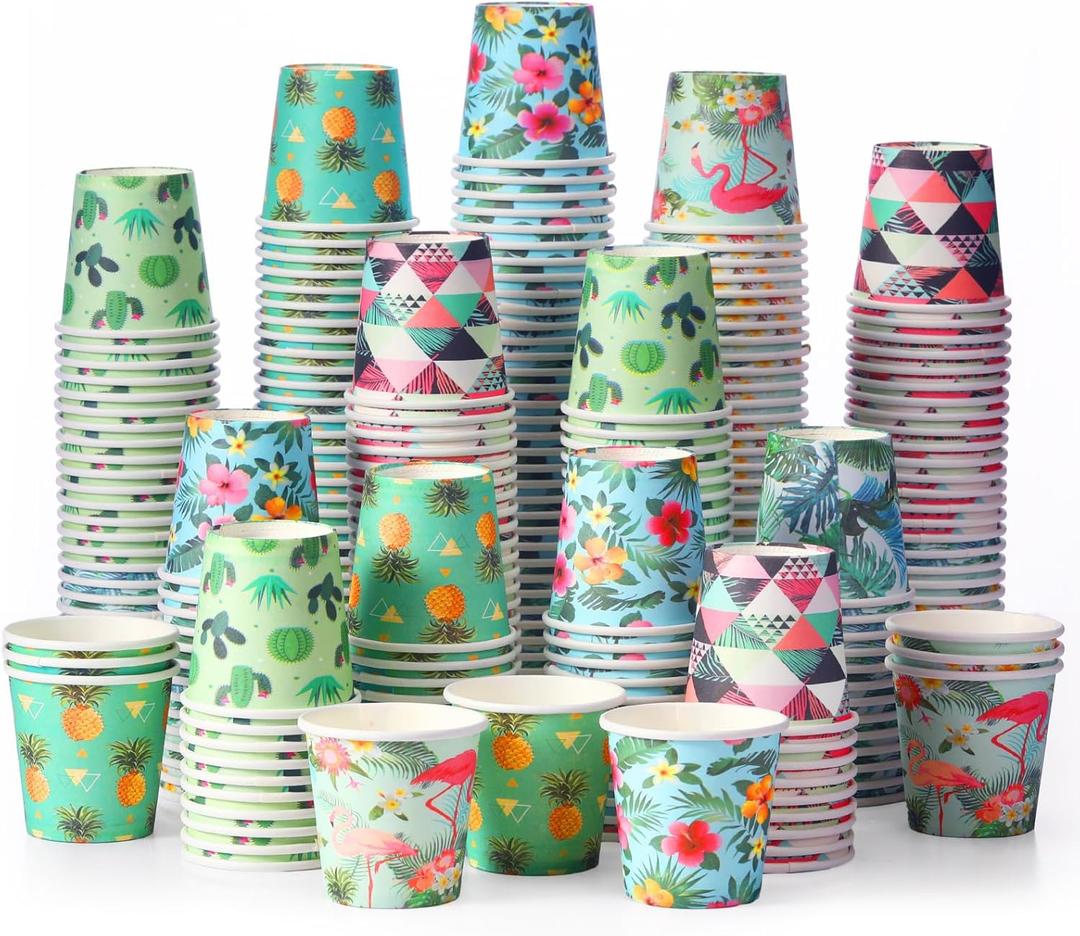 Sawysine 300 Count 3 oz Disposable Small Paper Cups for Bathroom, Mouthwash, Coffee & More Mini Cups for Supermarket, Birthday Party, Travel, Picnic & BBQ(Hawaii Style)