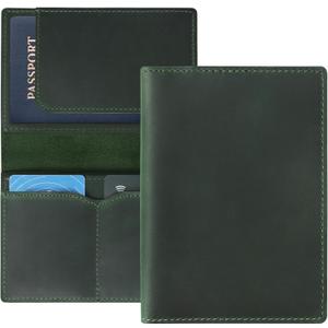 Jack&Chris Leather Passport Holder, Handmade Passport cover, Travel Wallet Cover Case for Men and Women, Leather Travel Documents Organizer Protector, JC107 (Green)