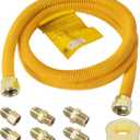 72" Dryer Gas Line Kit for Stove, Water Heater, 5/8" OD Stainless Steel Gas Hose Connector Kit with 3/4" FIP & 3/4" MIP & 1/2" MIP Fittings, Long Distance Connection