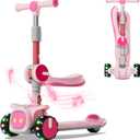 Unbreakable & Never Fall Down 2-in-1 Scooters Kids 3 Wheel Kick Scooter for Boys Girls Ages 3-8, Adjustable Height & Seat, Widened Non-Slip Deck, More Safer for Beginner Toddlers (Light pink (type 2))