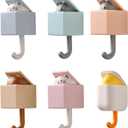 Creative Adhesive Coat Hook,6 Pcs Cute Pet Hooks for Coat, Scarf, Hat, Towel,Key,Bag, Utility Cat Hook for Wall Hanging Decorations(All 6 colors)