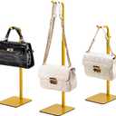3 Pack Purse Holder Handbag Display Stand: Gold Hanger Rack for Bags, Purses, and Wreath, Adjustable Hook Stand for Tabletop, Closet, and Retail Use for Vendors