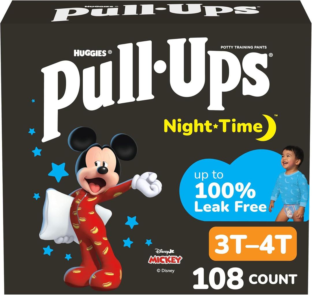 Pull-Ups Boys' Night Time Potty Training Pants, Size 3T-4T Overnight Training Underwear (32-40 lbs), 108 Ct