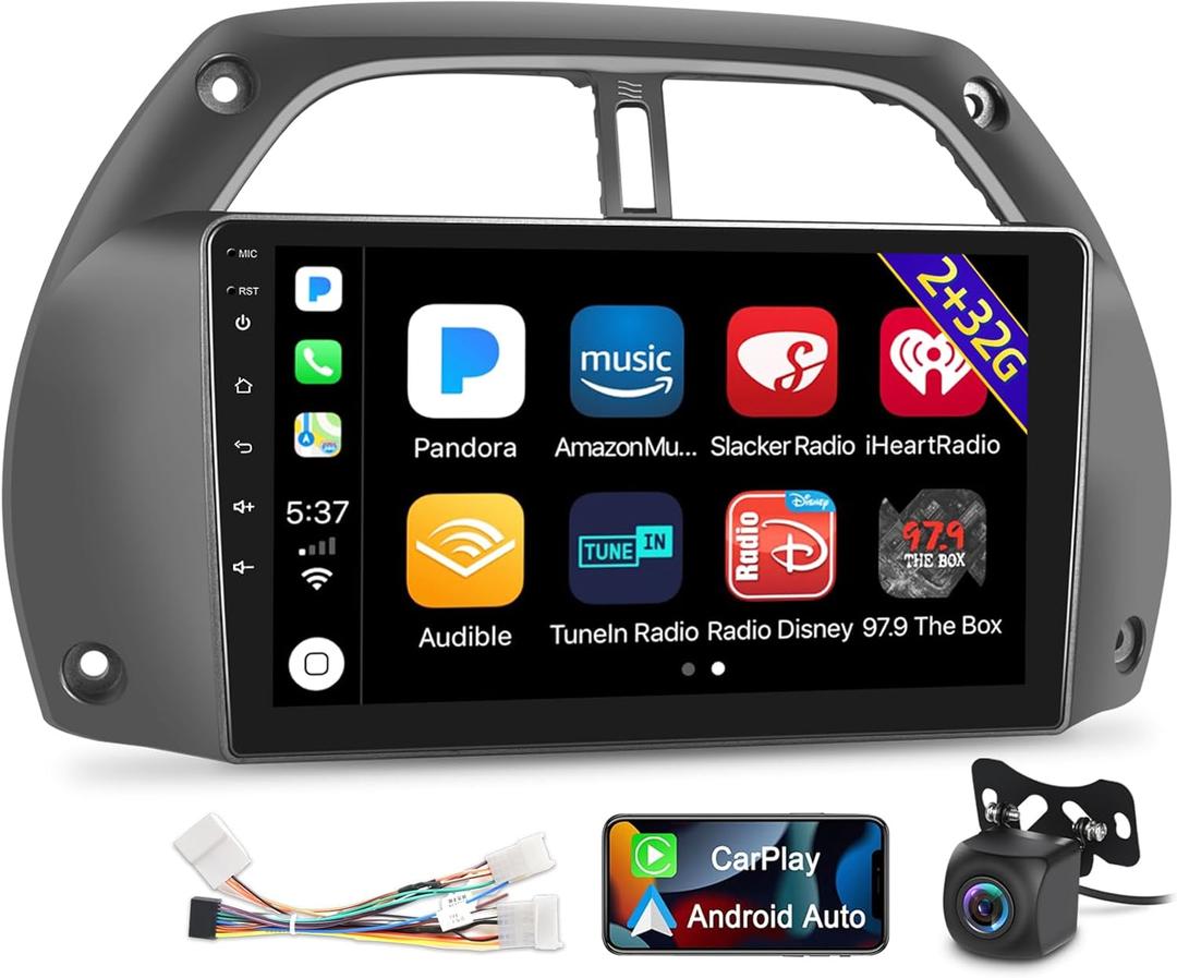 Android Car Stereo for Toyota RAV4 2001-2006 with DSP Wireless Apple Carplay and Android Auto, 9 Inch Touchscreen Radio with GPS Navigation WiFi FM EQ + AHD Backup Camera 2+32G