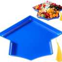2025 Graduation Plastic Cap for Charcuterie 13'' Fillable Trays with Tassel Disposable Plastic Mache Box Candy Tray Container for College Graduation Party Supplies(Blue Cap, Gold Tassel)