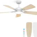 ocioc 46 Inch Ceiling Fan with Light, Large Air Volume Ceiling Fan with Night Light, Ultra Quiet Reversible DC Motor Dimmable with Remote White