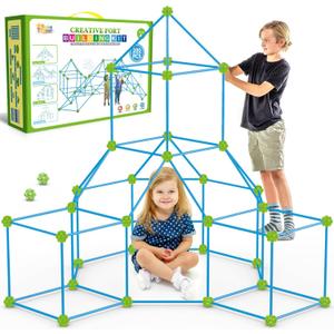 SpringFlower Fort Building Kit for Kids, STEM Construction Toys, Educational Gift for 3 4 5 6 7 8 9 10 11 12 Years Old Boys and Girls, Ultimate Creative Set for Indoor & Outdoors Activity, 200 Pcs, Green