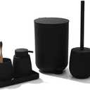 GAHEFY Black Bathroom Accessories Set with Small Trash Can 3 Liter/0.8 Gallon,Toothbrush Holder,Soap Dispenser,Vanity Tray,Toilet Brush and Holder Black 5pcs