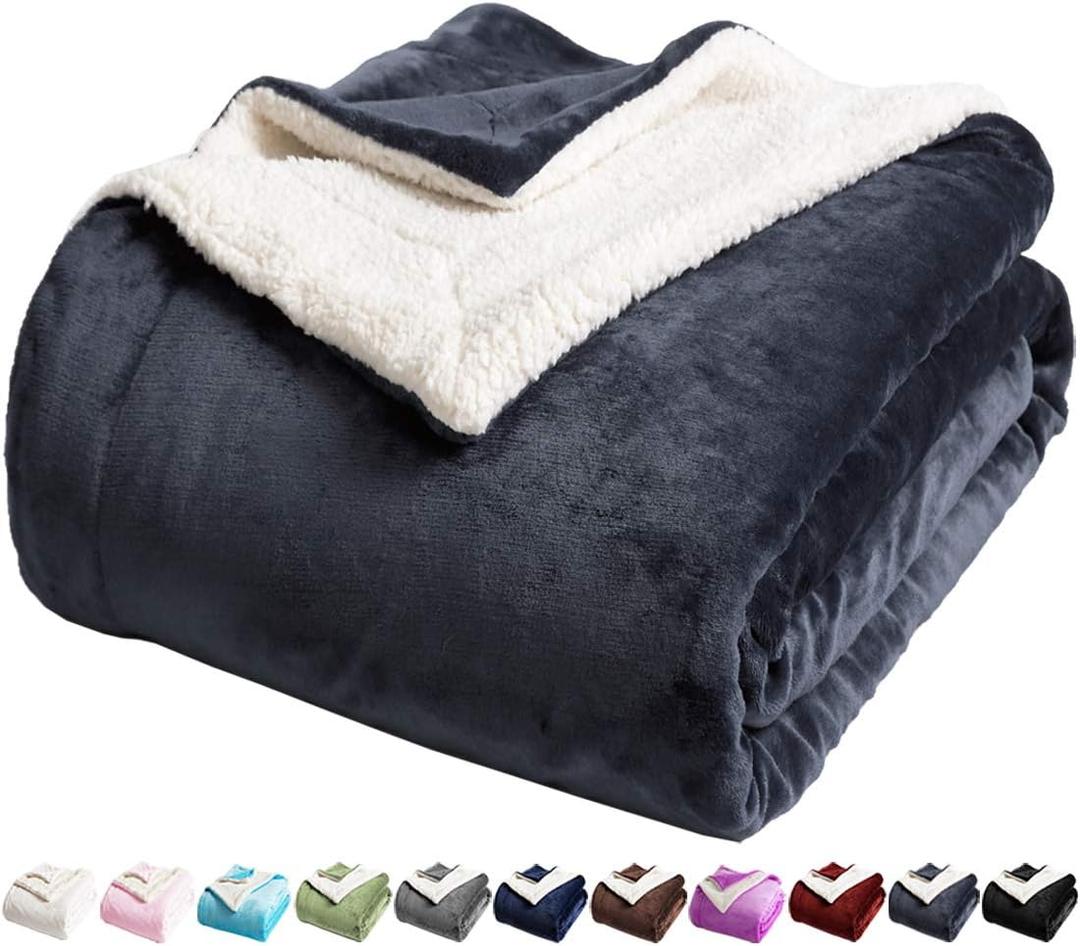 LBRO2M Sherpa Fleece Bed Blanket Queen Size Super Soft Fuzzy Plush Warm Cozy Fluffy Microfiber Couch Throw Velvet Double Reversible Luxurious Blankets,Dark Grey (Queen(90x90 Inches))