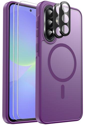 Ezanmull for Samsung Galaxy A36 5G Phone Case Magnetic Shockproof, [Fit for MagSafe] [Glass Screen Protector + Camera Lens Protector] Translucent Anti-Fingerprint (Purple)