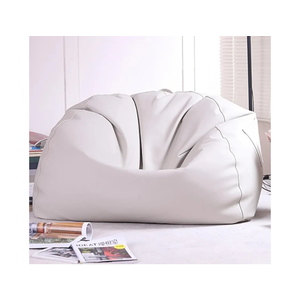 Bean Bag Sofa Cover(Only Cover) Faux Leather Home Leisure Single Couch Bean Kids Adults Beanbag Chair Lazy Armchair Couch Floor Seating Living Room Furniture(White,One seat)