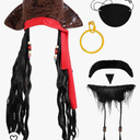 Pirate Hat Men Women Halloween Pirate Costume Accessories Set Viking Pirate Headscarf Wig Eyepatch Earring Mustache