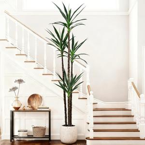 7FT Artificial Agave Tree, Fake Agave Plant with 60 Lifelike Leaves and 4 Realistic Trunks, Faux Plants Indoor for Home Office Living Room Decor Housewarming Gift