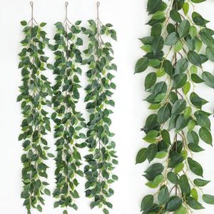 Mizii 3 Packs Artificial Vines Garland 42'' Fake Ficus Vine Greenery Garland Silk Green Leaves Decoration Faux Hanging Plants for Wedding Table Centerpieces Wall Room Decor (42in)