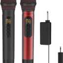 Wireless Microphones, UHF Metal Dual Handheld Cordless Dynamic Mic System with Rechargeable Receiver,1/4 "Output with 1/8" Output,for Karaoke Singing, Wedding, DJ, Party, Speech, Church,240ft