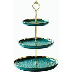 3 Tier Round Porcelain Tiered Cupcake Stand, Tiered Serving Stand, Dessert Stand, Serving Tray Platter for Tea Party, Wedding and Birthday (Green)