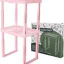 Locker Shelf Adjustable Height and Width, Pink Locker Organizer for Work, Locker Shelves for School Locker, Stack-able Locker Stand Tools for Gym Locker, Locker Accessories Stuff, Pack of 2 (Pink-2 Pack)