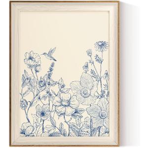 VIYYIEA Framed Minimalist Hummingbird Floral Nursery Wall Art, 12×16 Inch | Framed Canvas, Vintage Hummingbird Floral Artwork, Botanical Nature Style, Nursery Wall Art for Kids Bedroom, Baby Room Decor