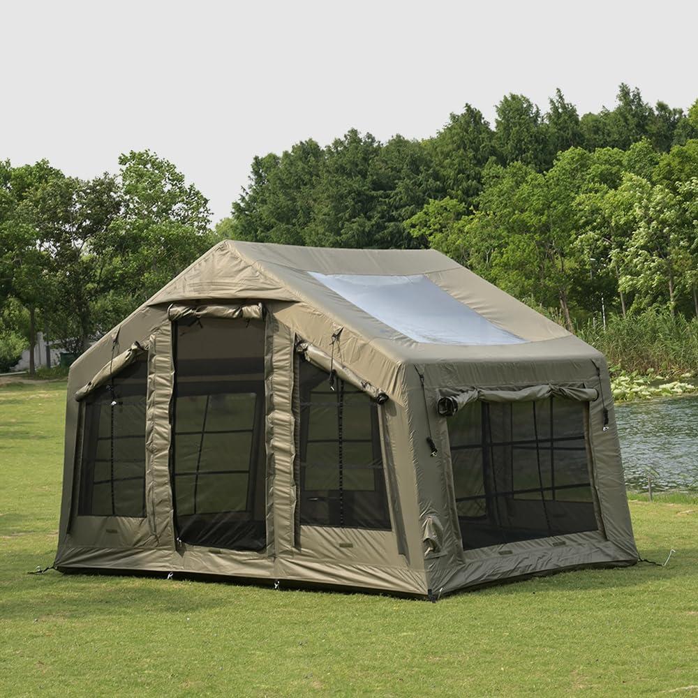 TOMOUNT Inflatable Tent for Camping 3-5 Person Large Inflatable Cabin Tent with Skylight Hand Pump Stove Jack Air Tent Blow Up House for Luxury Family Camping