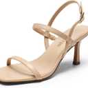 DREAM PAIRS Womens Slingback Heels Square Open Toe Strappy Sandals Ankle Strap High Heeled Dressy Shoes (8.5, Nude)