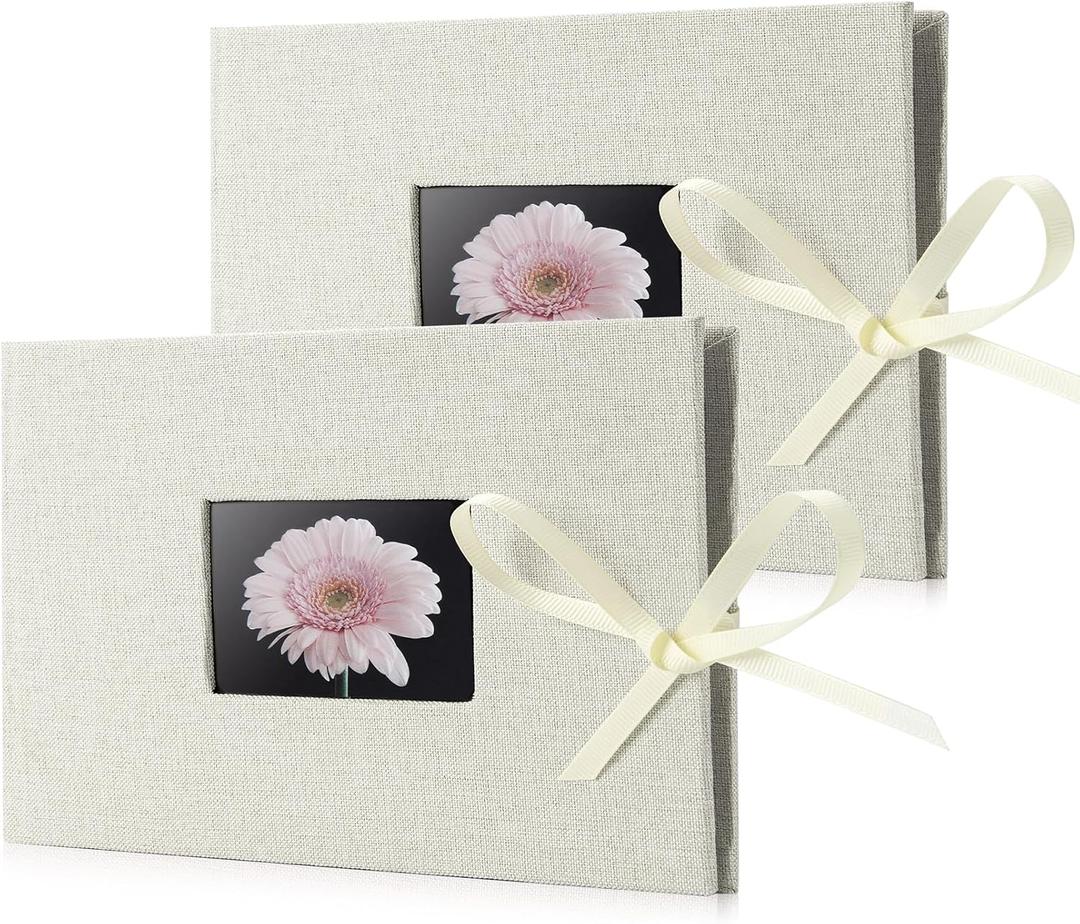 2 Pack Small Photo Album 4x6, Fabmaker Each Picture Album Holds 24 Horizontal Photos, Linen Cover Picture Photo Book with Front Window, Mini Brag Books for 4x6 Pictures, Artwork or Postcards Storage (Cream)