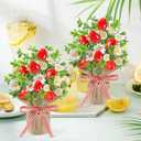 6 Pack Small Strawberry Table Centerpiece Artificial Potted Strawberry Flowers in Burlap Bag Vases Fake Strawberry Daisy Plants for Mother's Day Spring Summer Home Farmhouse Tiered Tray Display Decor