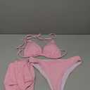 SOLY HUX Bikini Sets for Women Halter Triangle Bathing Suit with Beach Skirt 3 Piece Swimsuit Solid Pink Large