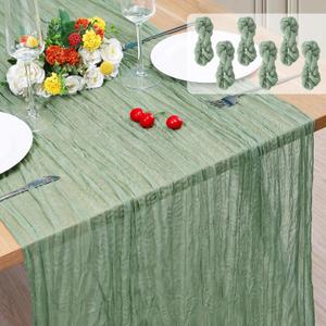 6 Pack Cheesecloth Table Runner 10Ft Christmas Gauze Boho Table Runners for Wedding Decor Bridal Shower Decorations Baby Shower Party(35" x 120")