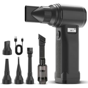 Electric Compressed Air Duster, 300,000RPM Cordless Air Blower for Dust Removal, Duster/Vacuum 2-in-1 with 10 Speeds, 20000mAh Rechargeable & 5 Nozzles Dust Blower for PC, Keyboard, Car, Outdoor (Matte Black)