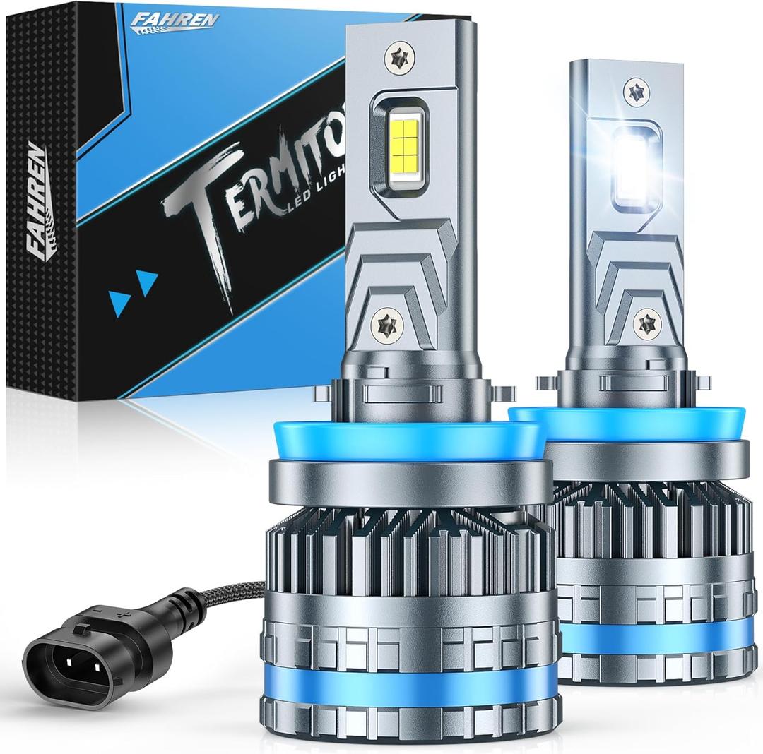 FAHREN 2026 Brightest H11 Bulbs  , H11/H8/H9/H16 Lights, 12X High-Focus LED Fog Light, Built-in Canbus Ready, Unique Wide-Long Heat Sink, Sleek Clear Aesthetic, Braided Cable, Pack of 2
