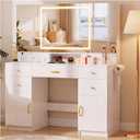 COMHOMA Vanity Desk with 3 Way Mirror and Lights, Large Makeup Vanity Table Set with Charging Station, 3 Lighting Modes & 360-Degree View Mirror, 7 Drawers Dressing Table for Women Girls Bedroom, White