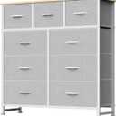 DUMOS 9 Drawer Dresser for Bedroom, Fabric Storage Organizer with Sturdy Metal Frame, Wooden Top Chest of Drawers for Closet Entryway Guest Room,Light Grey