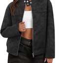 MEROKEETY Women's Faux Suede Bomber Jackets 2026 Trendy Long Sleeve Zip Up Fall Winter Coat Outerwear