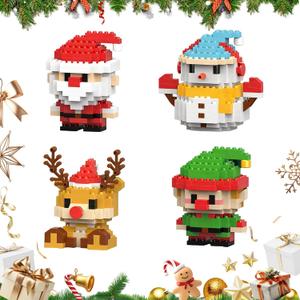 4 Pack Santa Claus Design Building Blocks Set, Christmas Theme Building Blocks Ornaments, Mini Building Figures, DIY Stocking Stuffers, Xmas New Year Birthday Gifts (Set B)