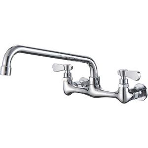 Utility Sink Faucet Wall Mount Commercial Kitchen 12 Inch Length Swivel Spout 2 Handle Bar Laundry Polished Chrome Mixer Tap
