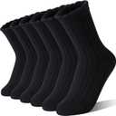 EBMORE Girls Kids Ruffle Socks Uniform School Dress Crew Cotton Textured Breathable Socks 6 Pairs (Black)