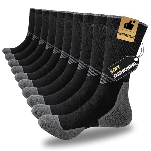 JOYNÉE 5 Pairs Mens Lightweight Athletic Crew Socks Cushioned Breathable Long Socks for Sports Running,Black,Sock Size:10-13