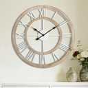 30 Inch Oversized Rustic Wall Clock Silent Non-Ticking Wooden Wall Clocks with Roman Numerals Farmhouse Decorative Clock for Living Room Bedroom Office (Light Lvory)