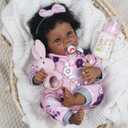WOOROY Realistic Reborn Baby Doll Black Girl 18 Inch African American Newborn Baby with Soft Body, Lifelike Handmade Real Life Adorable Gift with Accessories for Kids Age 3+