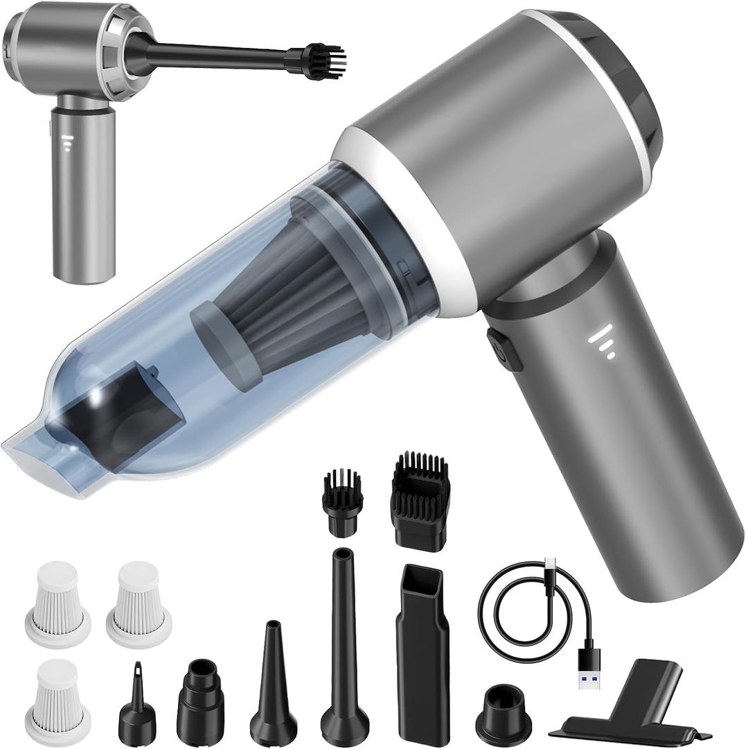 4-in-1 Car Vacuum Portable Cordless & Dust Buster, 20000pa High Power Handheld Vacuum Cordless Rechargeable, Mini Vacuums with 3 Reusable Filter, Vacuum Cleaner for Car Home Office & Pet (Silver Gray)