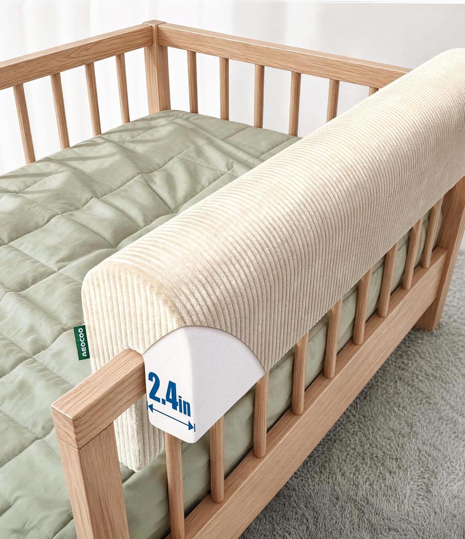 AEOCOO Bed Bumpers for Toddlers, Size 3 Ft, Toddler Bed Rail Bumper Protector for Loft Beds & Bunk Beds, Premium Soft Memory Foam Bed Guardrail, Anti-Bump | Fall Prevention, Beige