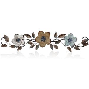 Wesiti Metal Flower Wall Decor Vintage Spring Metal Flower Wrought Iron Scroll Sculpture 15.7''x3.7'' Farmhouse Leaves Wall Decor with Nails for Spring Living Room Bedroom Indoor Outdoor(Colorful)