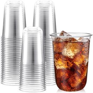 50 Pcs 16oz Disposable Stemless Glasses Crystal Plastic WineGlasses Clear Classic Pet Cup for Meeting Weddings Birthdays Cocktail Christmas Party Supplies(Clear)